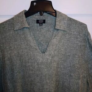Jones New York 3/4 Sleeve Linen Pullover Blouse Top Shirt